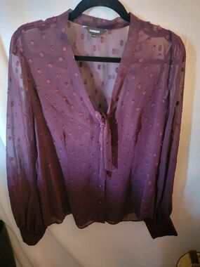 Express Women's Plum Tie-Neck Sheer Blouse/L
